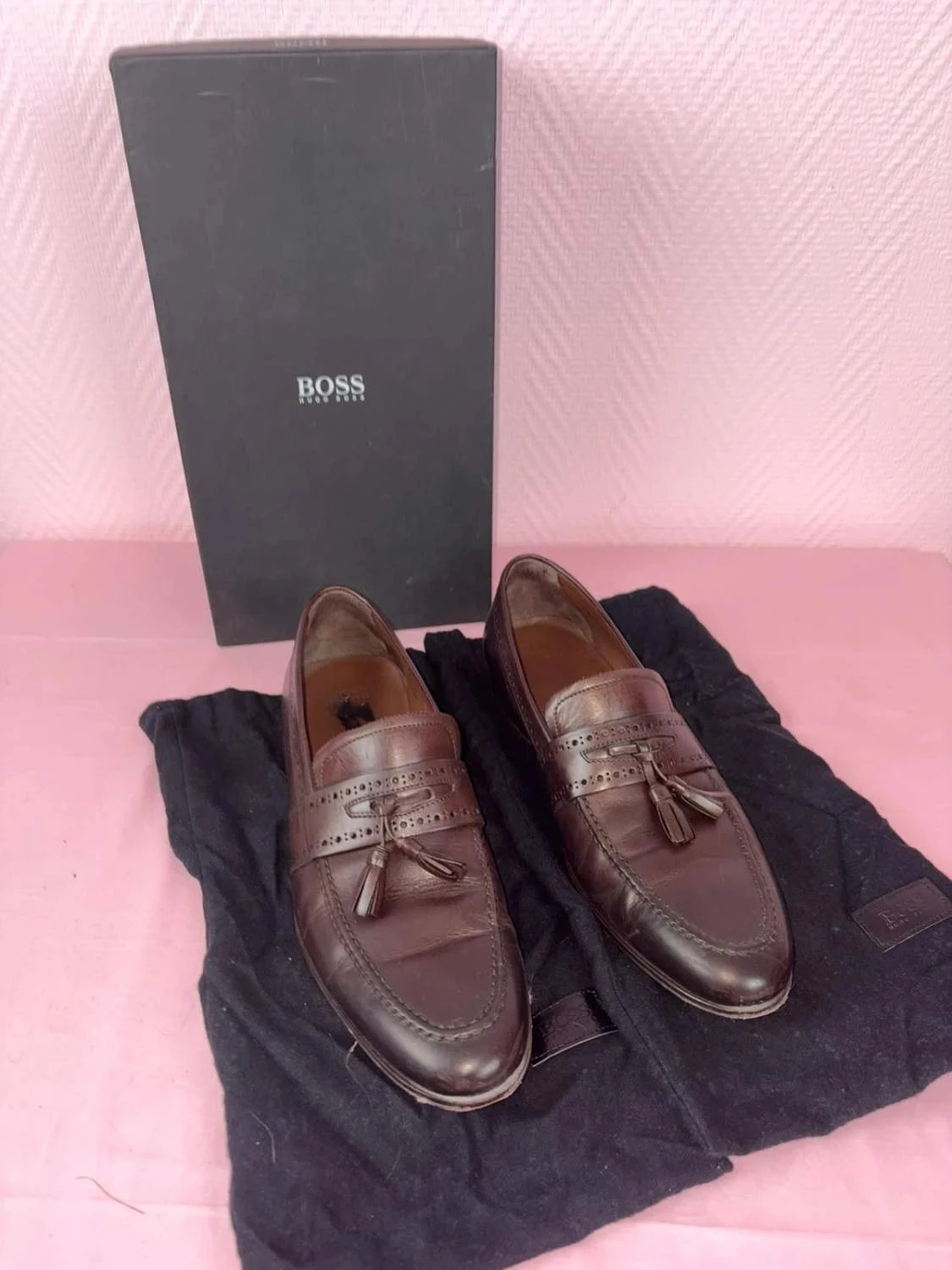 Mocasines de hombre Hugo Boss de cuero marrón con borlas, talla 42 con caja – photo 2